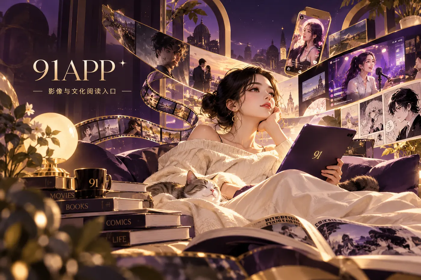 暖色背景下的影像文化主题横幅